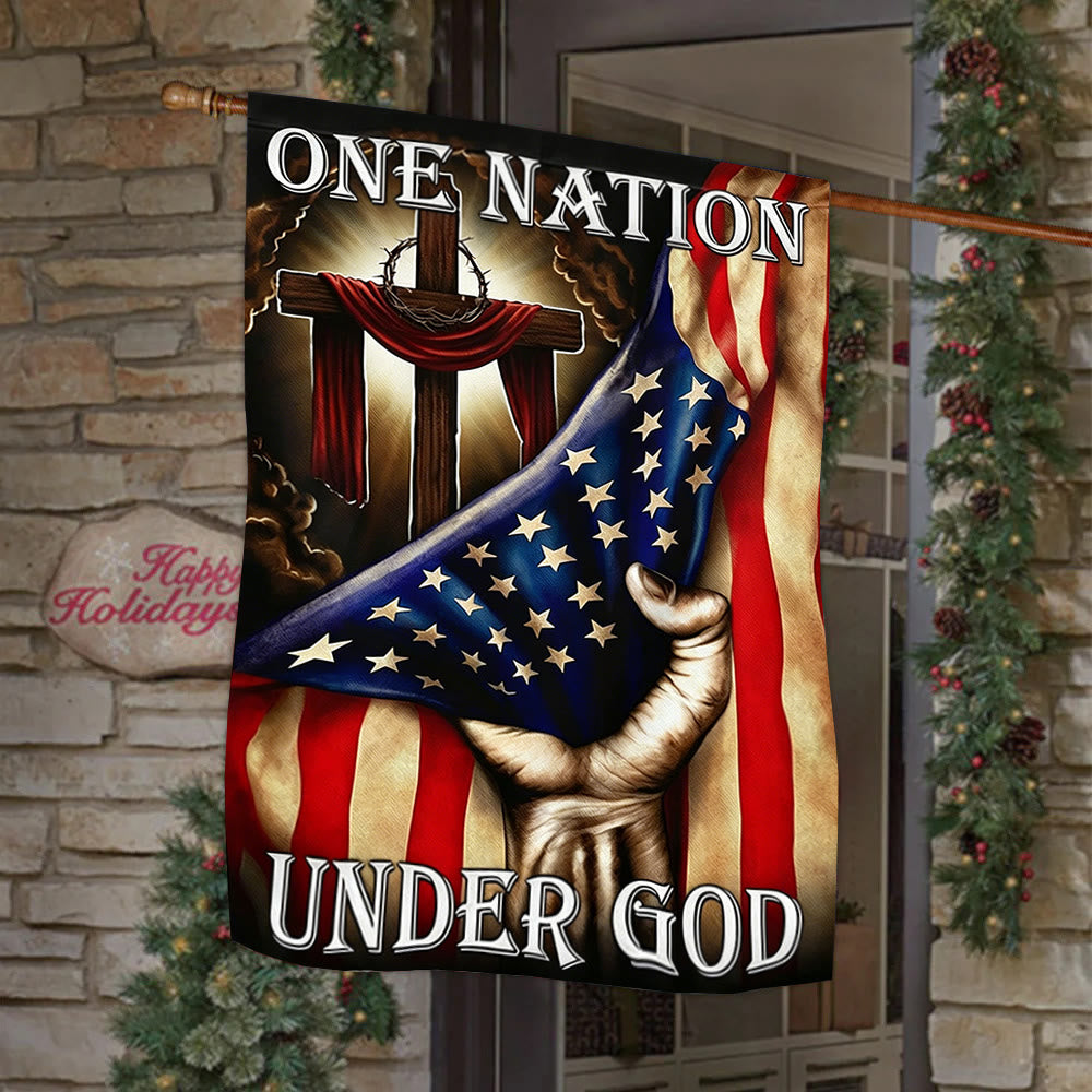Christianartworkshop Eine Nation unter Gott Kreuz & amerikanische Flagge Gartenflagge: Ein Zeichen des Glaubens und des Patriotismus - 90×150 cm (3×5 Fuß) - image 0