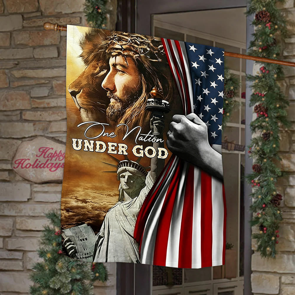 Christianartworkshop Eine Nation unter Gott Jesus Löwe Freiheitsflagge: Ein Zeichen des Glaubens und des Patriotismus - image 3