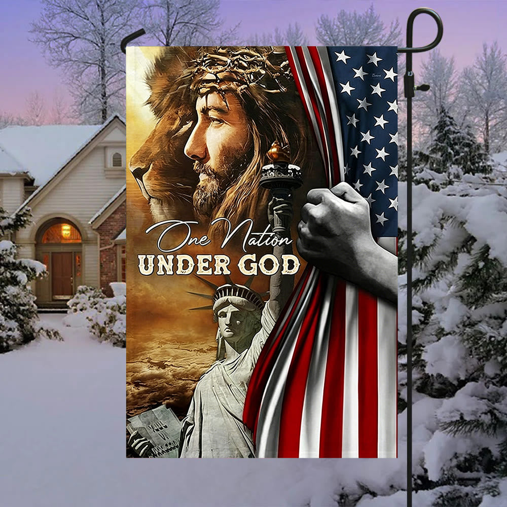 Christianartworkshop Eine Nation unter Gott Jesus Löwe Freiheitsflagge: Ein Zeichen des Glaubens und des Patriotismus - image 2
