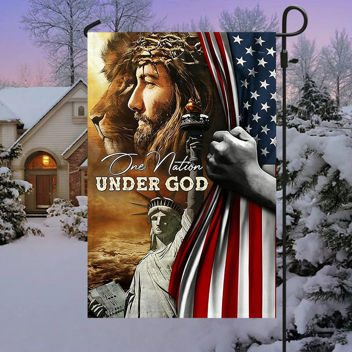 Christianartworkshop Eine Nation unter Gott Jesus Löwe Freiheitsflagge: Ein Zeichen des Glaubens und des Patriotismus - image 2