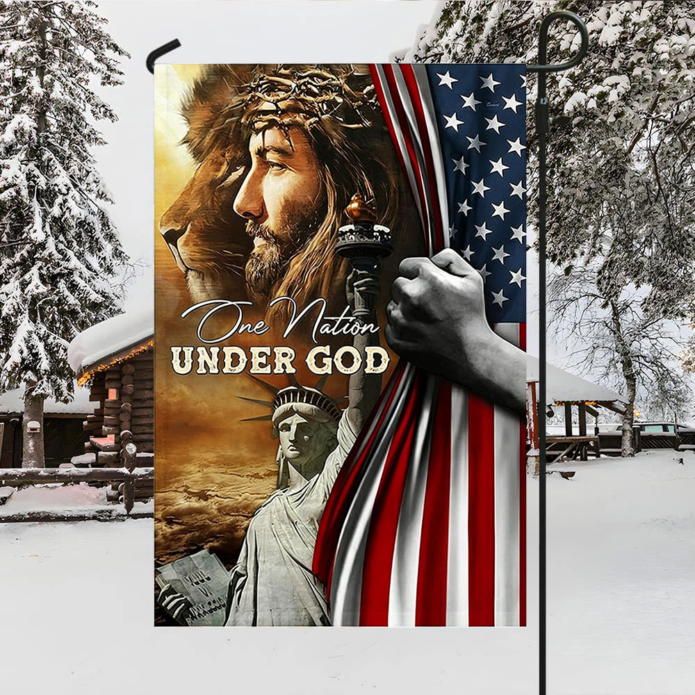 Christianartworkshop Eine Nation unter Gott Jesus Löwe Freiheitsflagge: Ein Zeichen des Glaubens und des Patriotismus - image 4