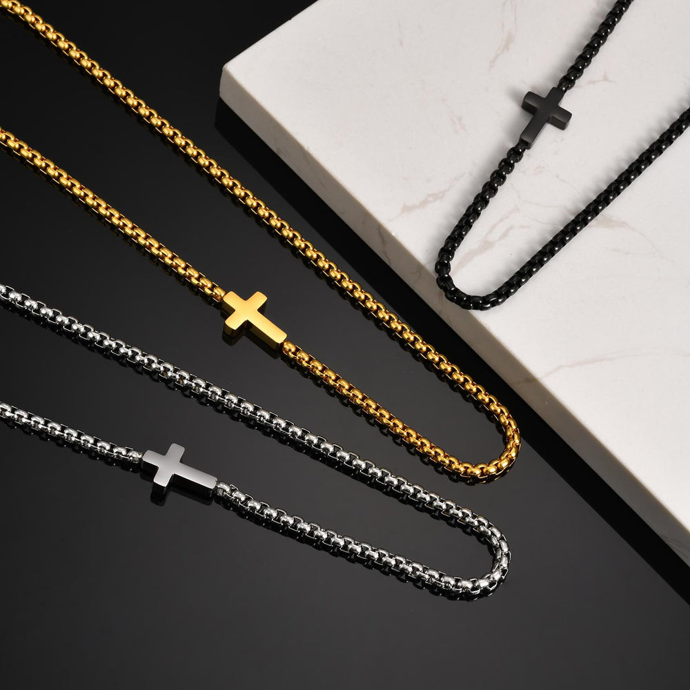 Christianartworkshop Elegante Edelstahl-Kreuzkette mit seitlichem Anhänger: Eine Erinnerung an göttliche Gnade - image 1