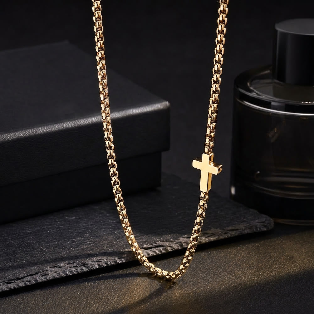 Christianartworkshop Elegante Edelstahl-Kreuzkette mit seitlichem Anhänger: Eine Erinnerung an göttliche Gnade - Golden - image 3
