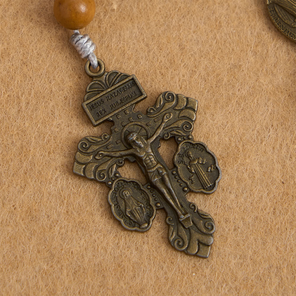 Christianartworkshop Rosenkranz aus tiefviolettem Ahorn- und Pfirsichholz mit Wundermedaille für den friedvollen Schutz - image 7