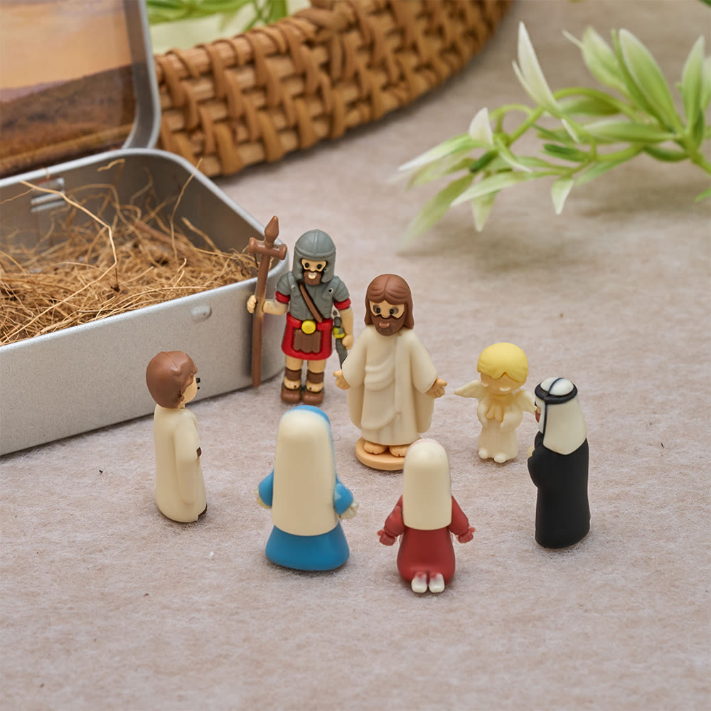 Christianartworkshop Krippenfiguren-Miniaturset mit tragbarer Blechdose: Ein Symbol der Weihnachtsgeschichte - Mini-Figurenbox - image 0