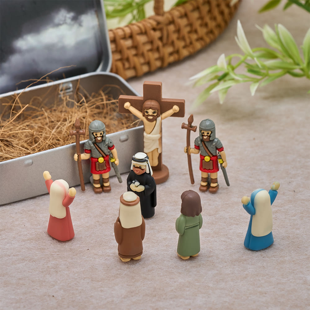 Christianartworkshop Mini-Figurenset zur Kreuzigungsszene am Karfreitag mit tragbarer Blechdose: Ein Symbol des Opfers - Kasten mit Kreuzigungsszene - image 0