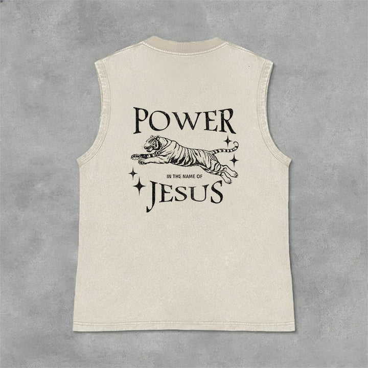 Christianartworkshop Power In The Name Of Jesus Tiger Washed Tank Top - image 10
