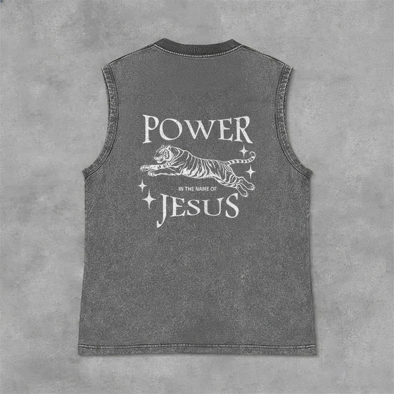 Christianartworkshop Power In The Name Of Jesus Tiger Washed Tank Top - image 17