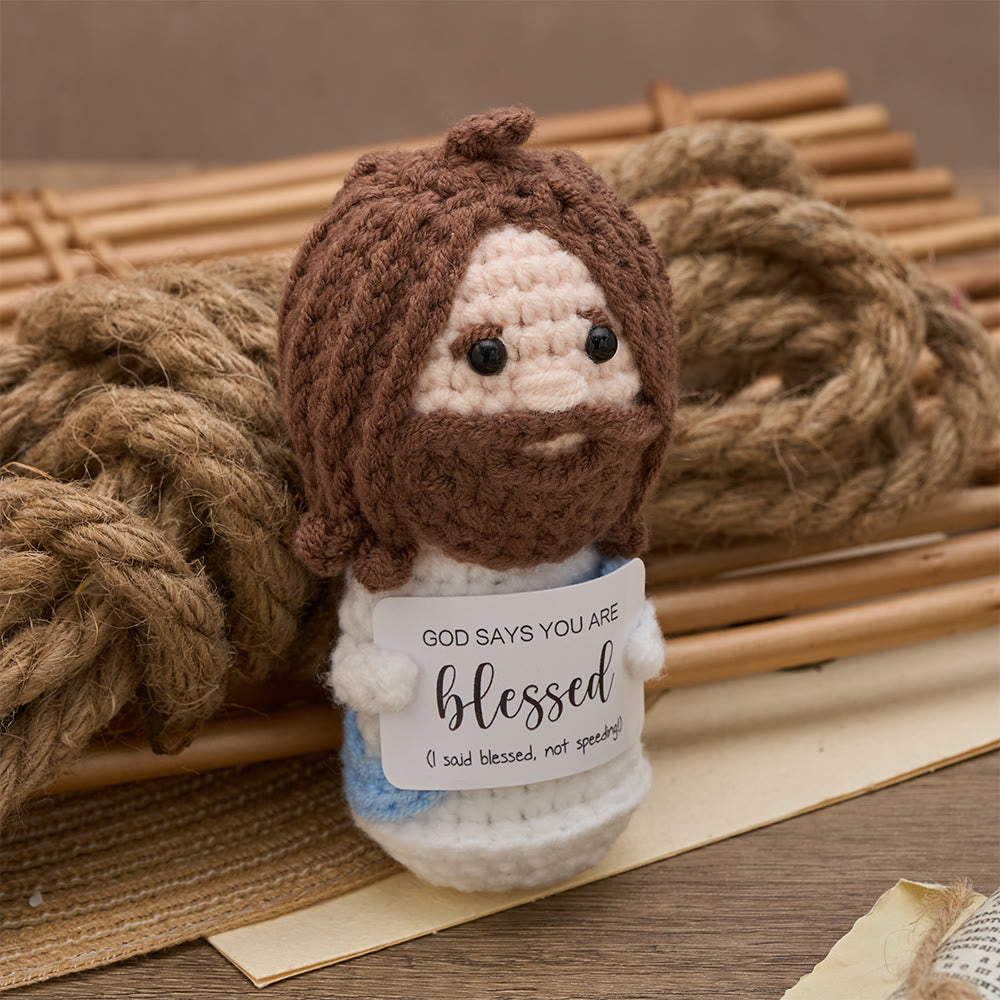 Christianartworkshop Gehäkelte Jesuspuppe mit Segenskarte: Symbol göttlicher Bestätigung und Trost - Jesus - image 0