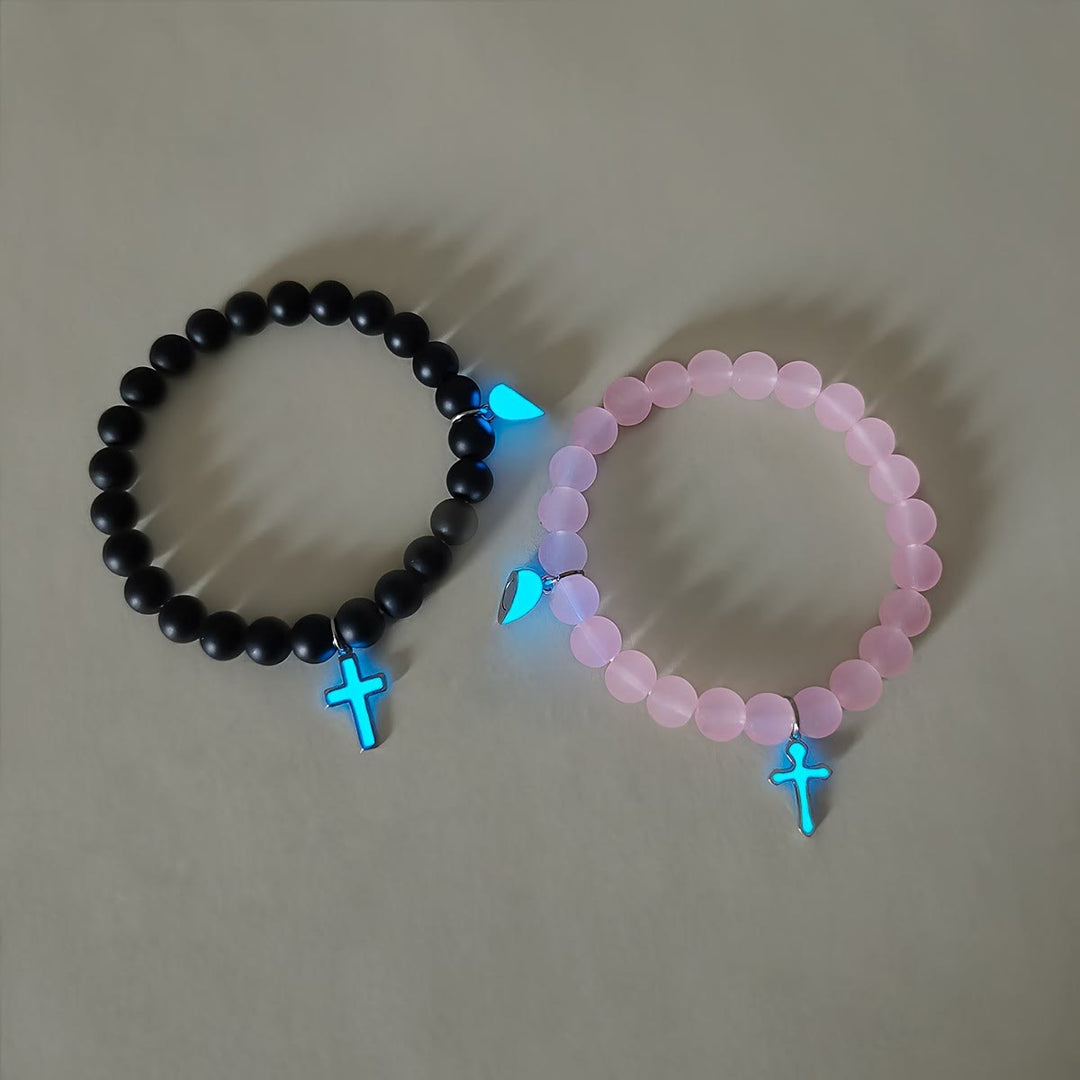 Christianartworkshop Leuchtende, farblich abgestimmte Perlenarmbänder mit magnetischem Herzverschluss: Ein Symbol für gemeinsamen Glauben und geteilte Liebe - Schwarzes und rosa Kreuzset - image 10