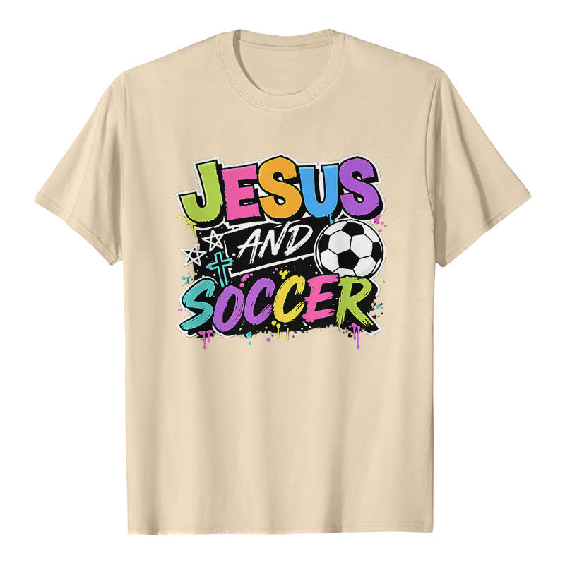 Christianartworkshop Jesus und Fußball Graffiti-Style Premium-T-Shirt - Beige - 2XL - image 6