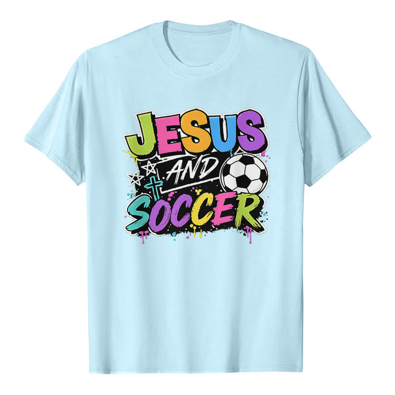 Christianartworkshop Jesus und Fußball Graffiti-Style Premium-T-Shirt - Blau - 2XL - image 5