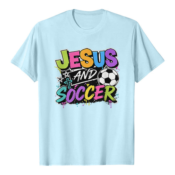 Christianartworkshop Jesus und Fußball Graffiti-Style Premium-T-Shirt - Blau - 2XL - image 5