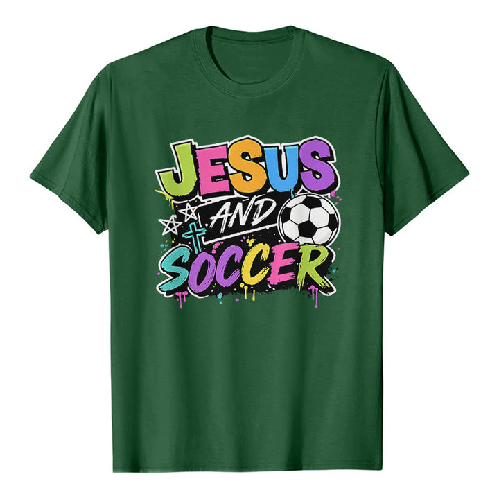 Christianartworkshop Jesus und Fußball Graffiti-Style Premium-T-Shirt - Dunkelgrün - 2XL - image 4