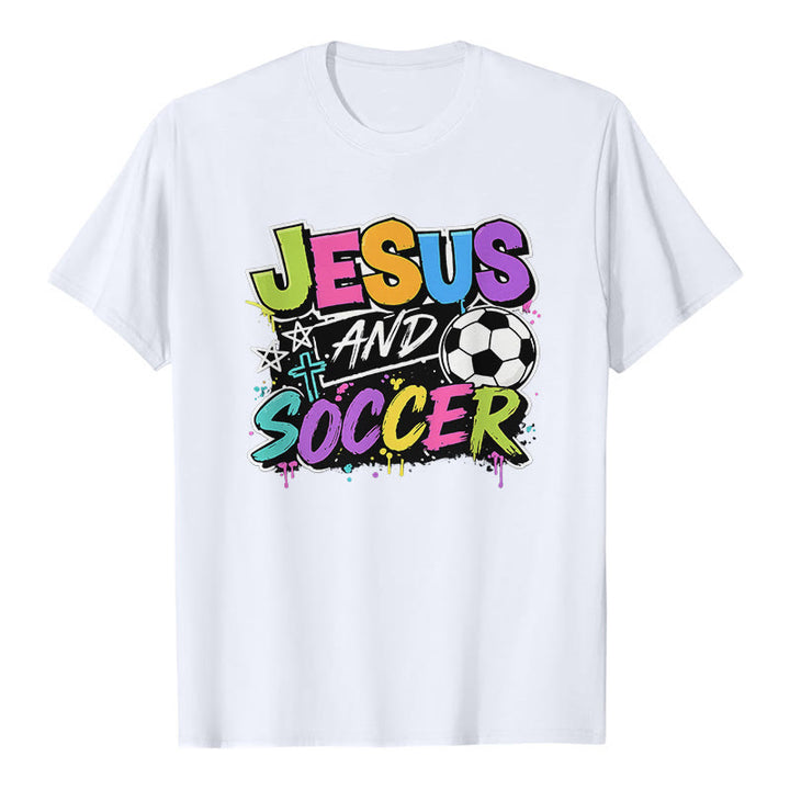 Christianartworkshop Jesus und Fußball Graffiti-Style Premium-T-Shirt - Weiß - 2XL - image 0