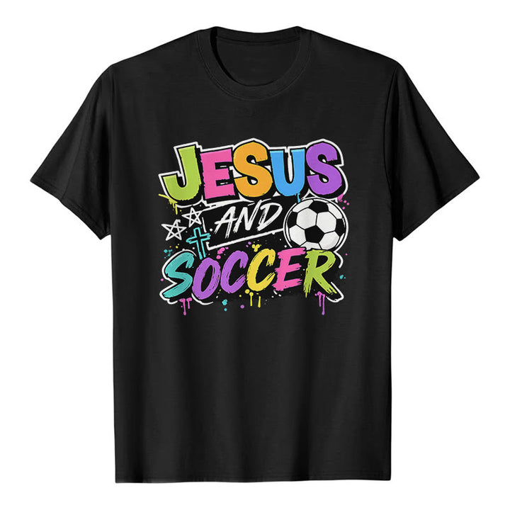Christianartworkshop Jesus und Fußball Graffiti-Style Premium-T-Shirt - Schwarz - 2XL - image 8
