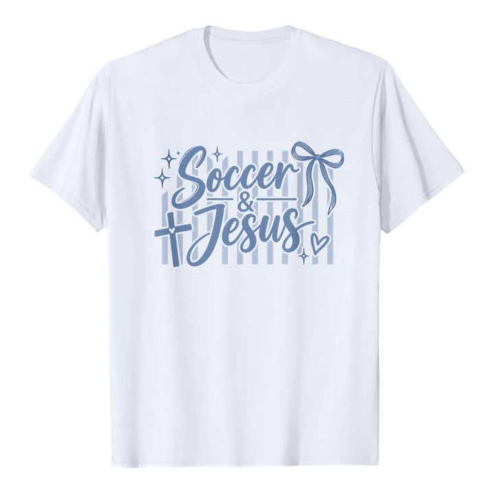 Christianartworkshop Fußball- und Jesus-Coquette-Style Premium-T-Shirt - Weiß - 2XL - image 0