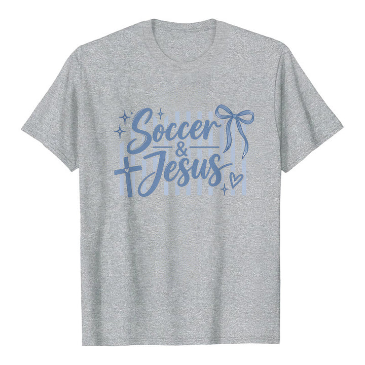 Christianartworkshop Fußball- und Jesus-Coquette-Style Premium-T-Shirt - Grau - 2XL - image 7