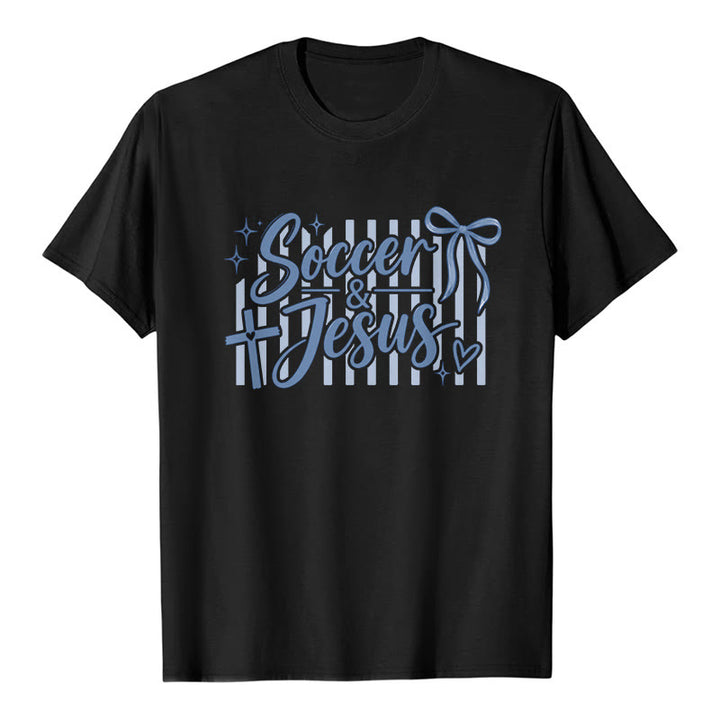 Christianartworkshop Fußball- und Jesus-Coquette-Style Premium-T-Shirt - Schwarz - 2XL - image 8