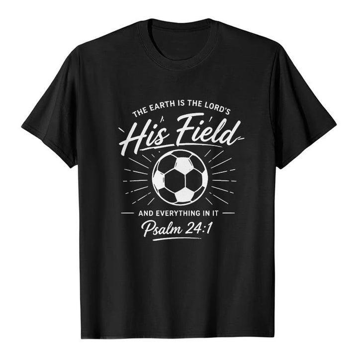 Christianartworkshop Psalm 24:1 His Field Soccer Faith Premium Kurzarm-T-Shirt - Schwarz - 2XL - image 0