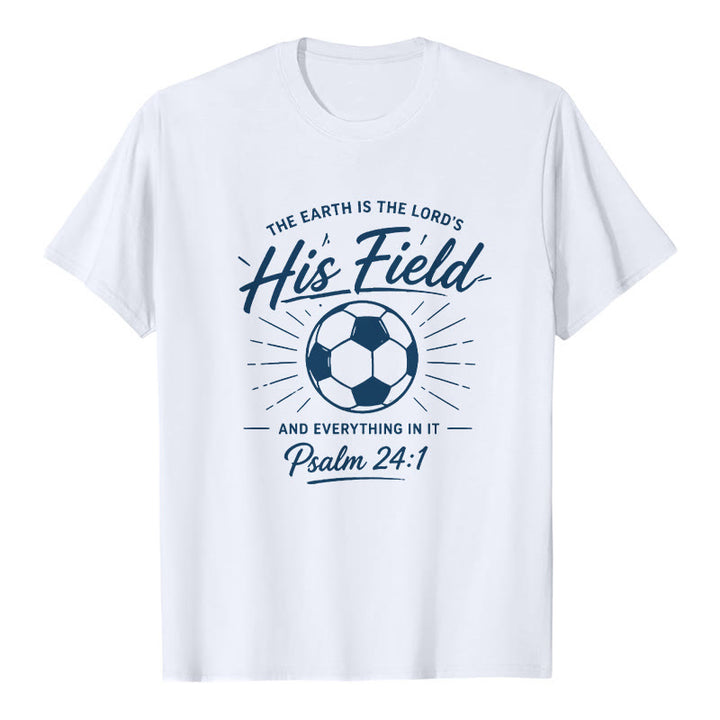 Christianartworkshop Psalm 24:1 His Field Soccer Faith Premium Kurzarm-T-Shirt - Weiß - 2XL - image 1