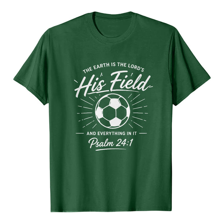 Christianartworkshop Psalm 24:1 His Field Soccer Faith Premium Kurzarm-T-Shirt - Dunkelgrün - 2XL - image 5