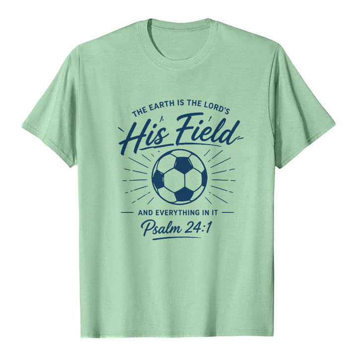 Christianartworkshop Psalm 24:1 His Field Soccer Faith Premium Kurzarm-T-Shirt - Hellgrün - 2XL - image 4