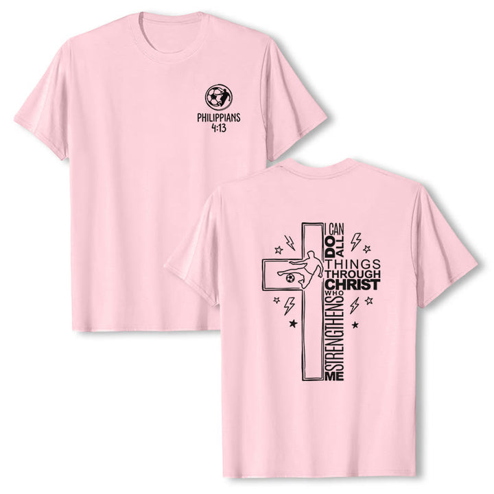 Christianartworkshop Philippians 4:13 Soccer Cross Premium Kurzarm-T-Shirt - Rosa - 2XL - image 9