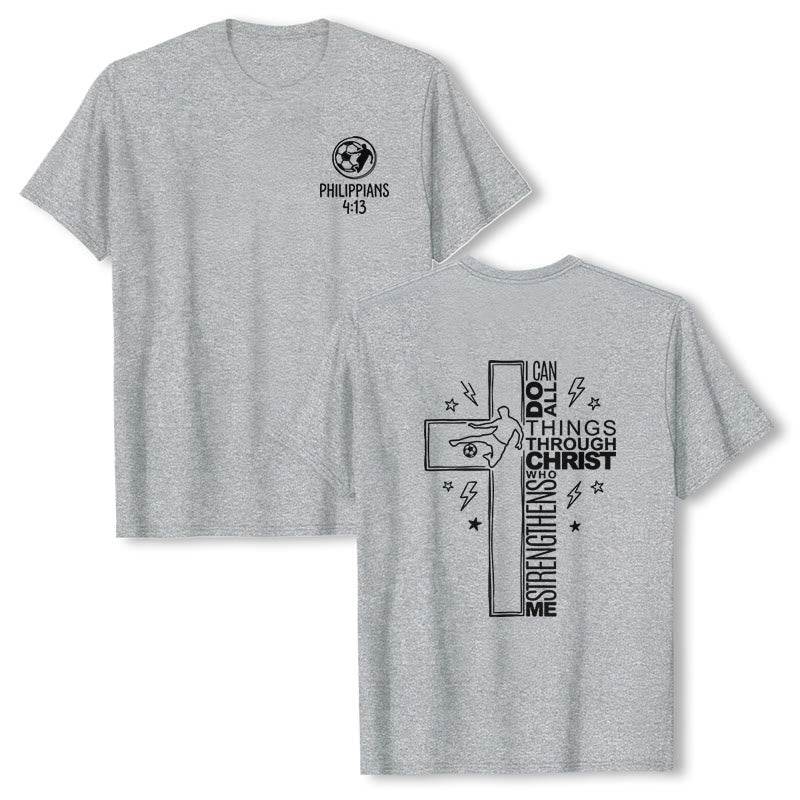 Christianartworkshop Philippians 4:13 Soccer Cross Premium Kurzarm-T-Shirt - Grau - 2XL - image 0