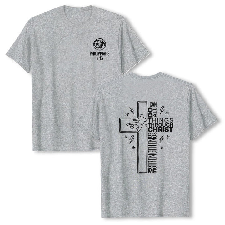 Christianartworkshop Philippians 4:13 Soccer Cross Premium Kurzarm-T-Shirt - Grau - 2XL - image 0