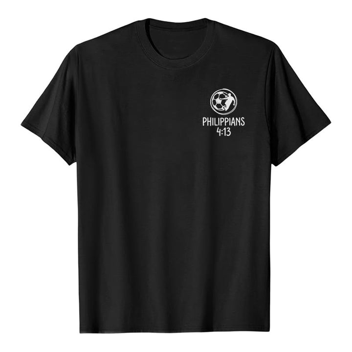 Christianartworkshop Philippians 4:13 Soccer Cross Premium Kurzarm-T-Shirt - image 4