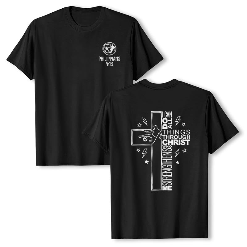 Christianartworkshop Philippians 4:13 Soccer Cross Premium Kurzarm-T-Shirt - Schwarz - 2XL - image 3