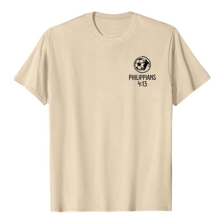 Christianartworkshop Philippians 4:13 Soccer Cross Premium Kurzarm-T-Shirt - image 25