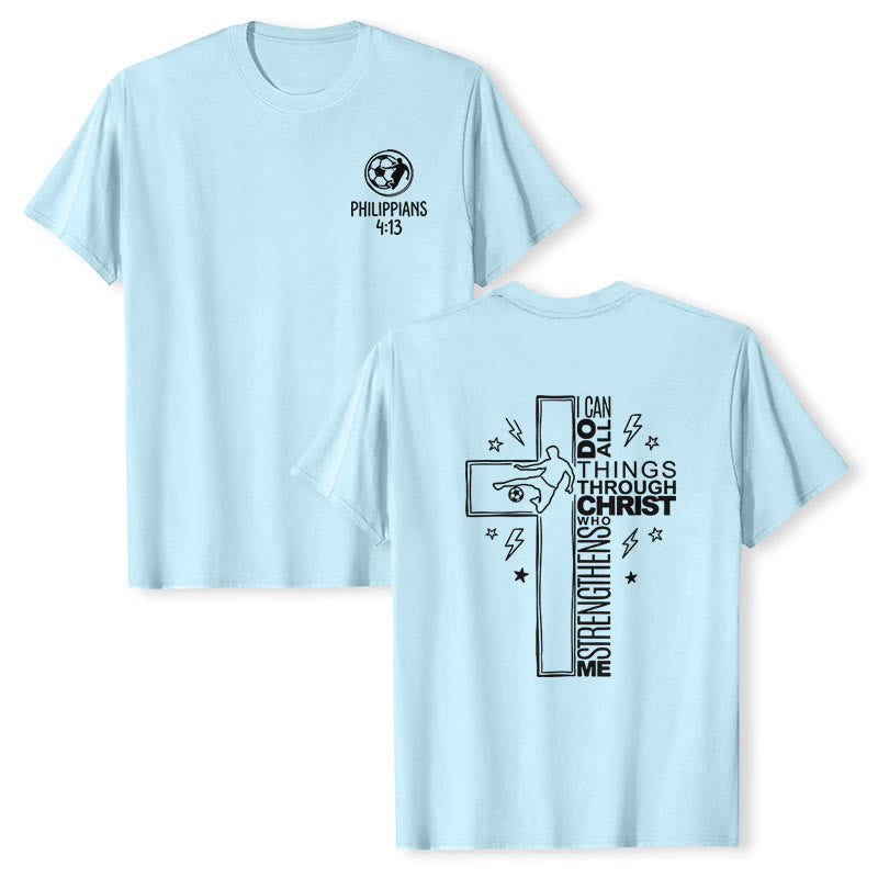 Christianartworkshop Philippians 4:13 Soccer Cross Premium Kurzarm-T-Shirt - Blau - 2XL - image 21