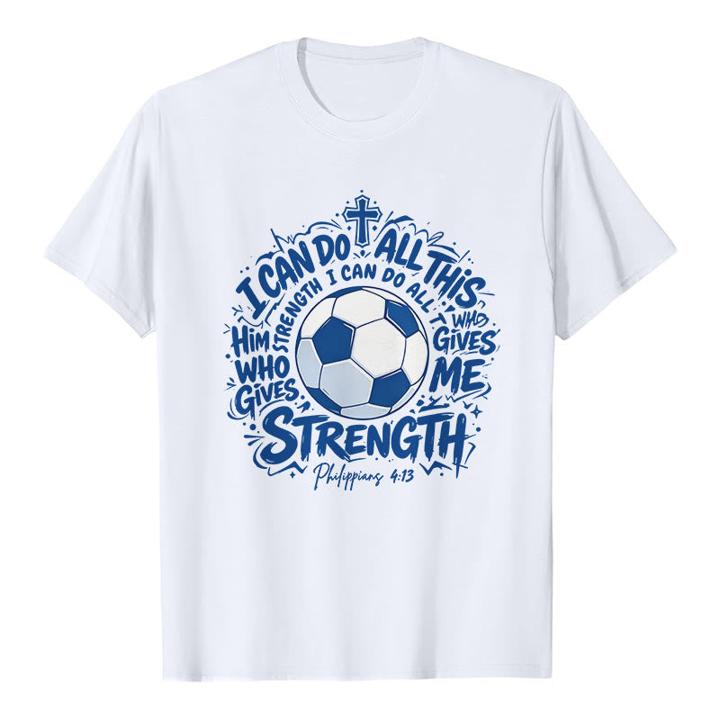 Christianartworkshop Durch Ihn, der mich stärkt – Premium-T-Shirt „Fußball & Glaube“ - Weiß - 2XL - image 1