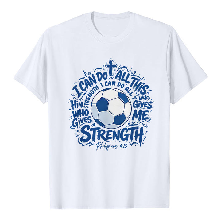 Christianartworkshop Durch Ihn, der mich stärkt – Premium-T-Shirt „Fußball & Glaube“ - Weiß - 2XL - image 1