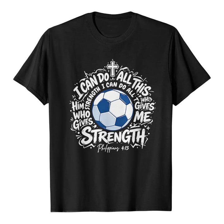 Christianartworkshop Durch Ihn, der mich stärkt – Premium-T-Shirt „Fußball & Glaube“ - Schwarz - 2XL - image 0