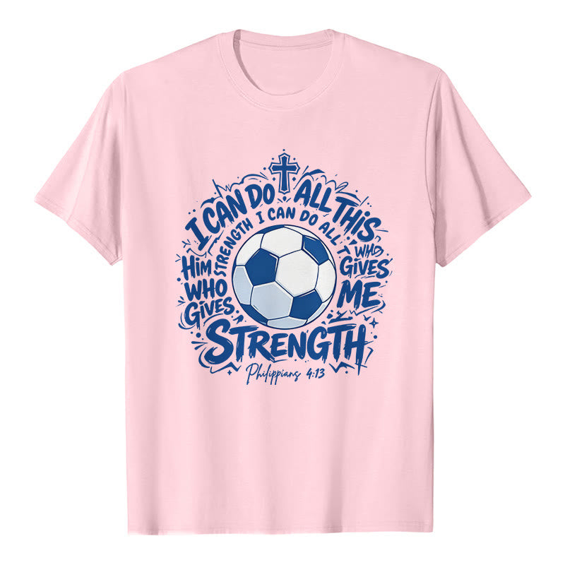 Christianartworkshop Durch Ihn, der mich stärkt – Premium-T-Shirt „Fußball & Glaube“ - Rosa - 2XL - image 2