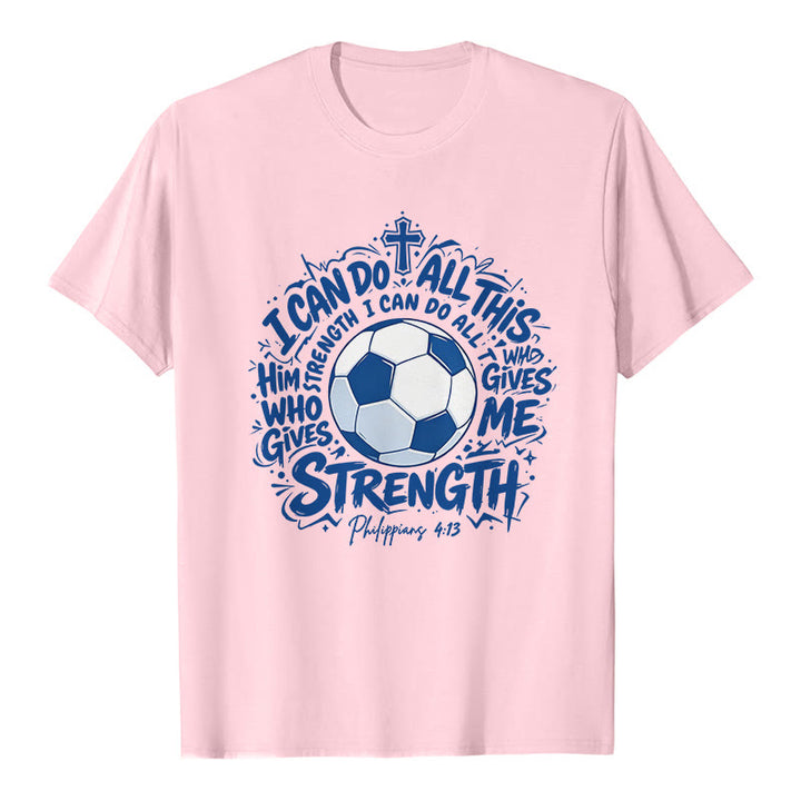 Christianartworkshop Durch Ihn, der mich stärkt – Premium-T-Shirt „Fußball & Glaube“ - Rosa - 2XL - image 2