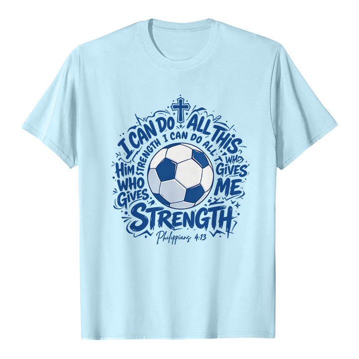 Christianartworkshop Durch Ihn, der mich stärkt – Premium-T-Shirt „Fußball & Glaube“ - Blau - 2XL - image 6