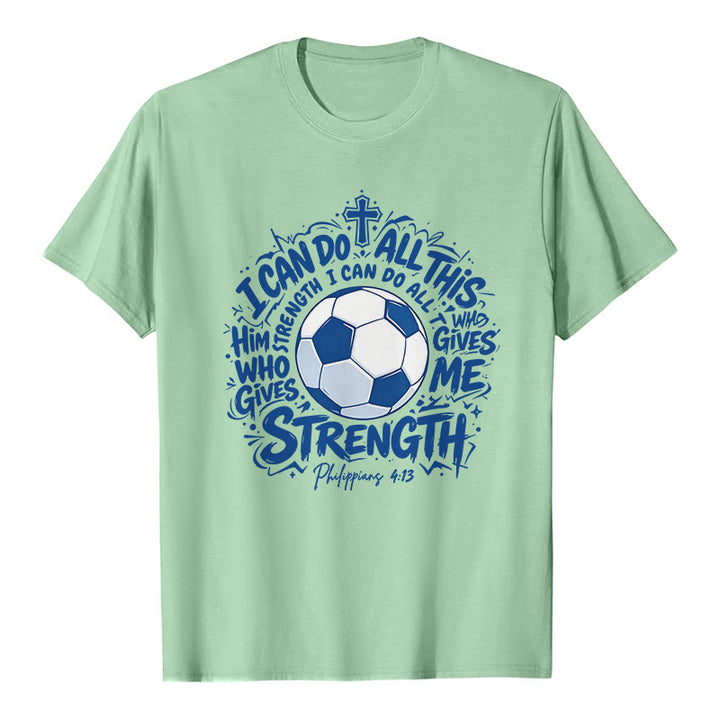Christianartworkshop Durch Ihn, der mich stärkt – Premium-T-Shirt „Fußball & Glaube“ - Hellgrün - 2XL - image 4