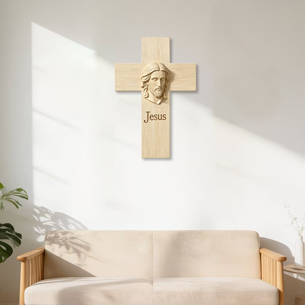 Christianartworkshop Wanddekoration aus Naturholz: Kreuz mit Jesus-Motiv – Eine Erinnerung an Glauben und Liebe - image 2