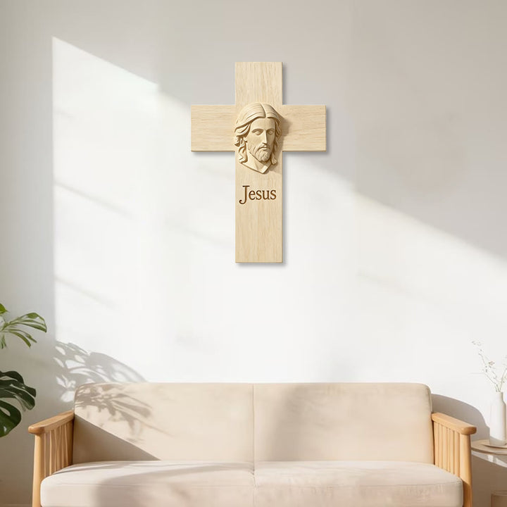 Christianartworkshop Wanddekoration aus Naturholz: Kreuz mit Jesus-Motiv – Eine Erinnerung an Glauben und Liebe - image 2