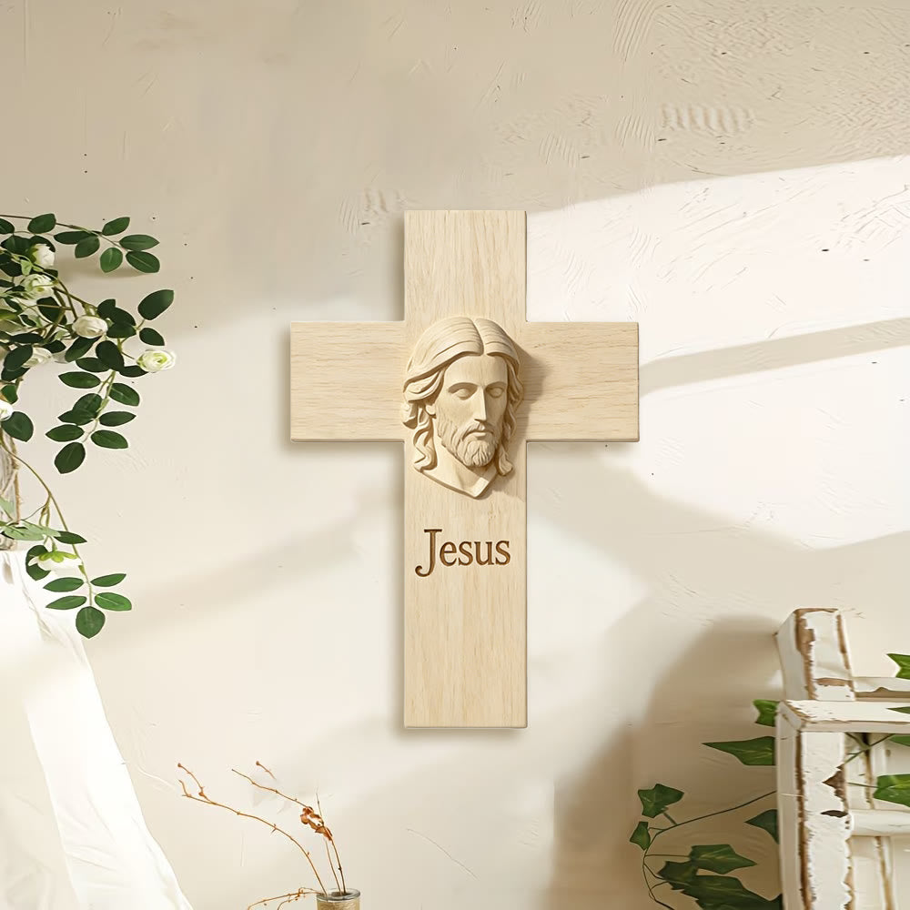 Christianartworkshop Wanddekoration aus Naturholz: Kreuz mit Jesus-Motiv – Eine Erinnerung an Glauben und Liebe - image 1