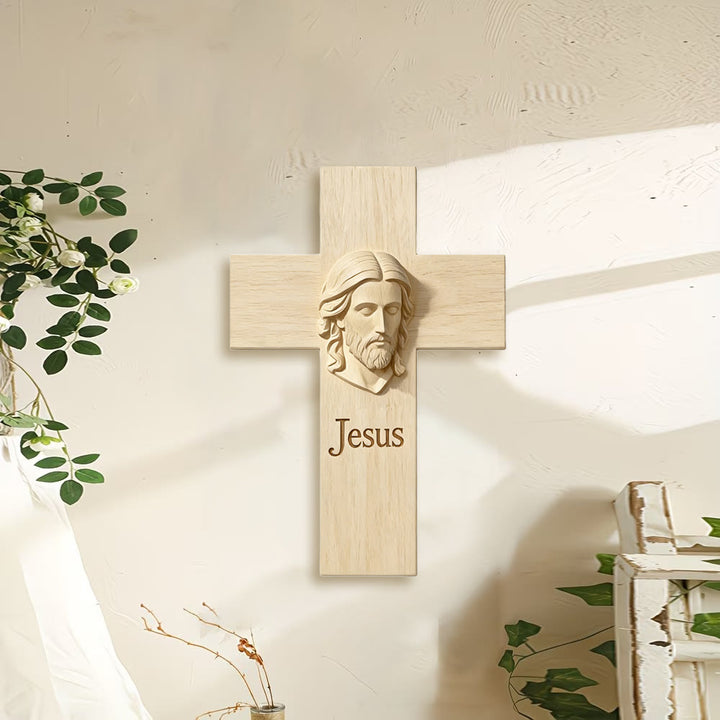 Christianartworkshop Wanddekoration aus Naturholz: Kreuz mit Jesus-Motiv – Eine Erinnerung an Glauben und Liebe - image 1
