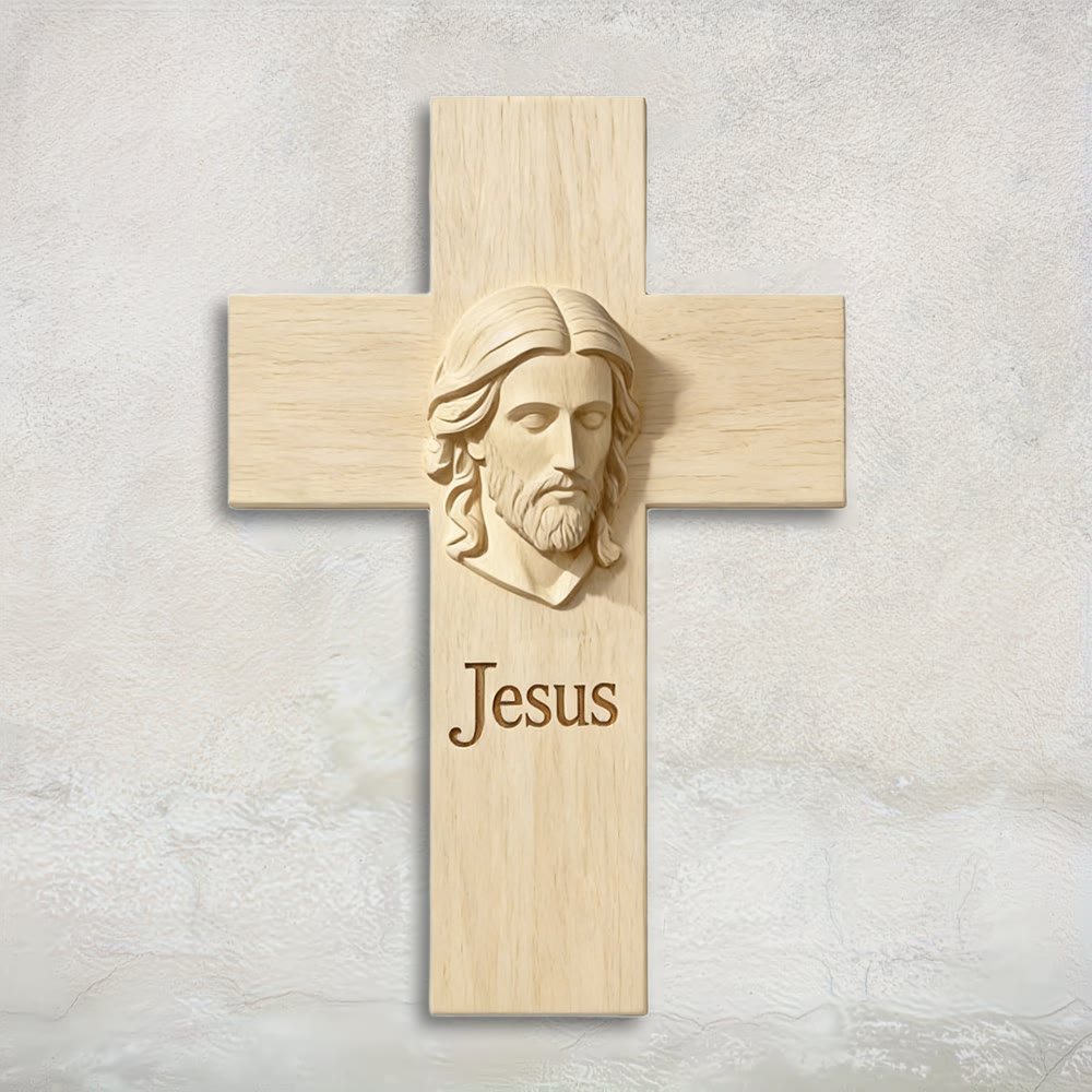 Christianartworkshop Wanddekoration aus Naturholz: Kreuz mit Jesus-Motiv – Eine Erinnerung an Glauben und Liebe - 13,39''*19,7''*0,2''/34*50*0,5cm - image 0