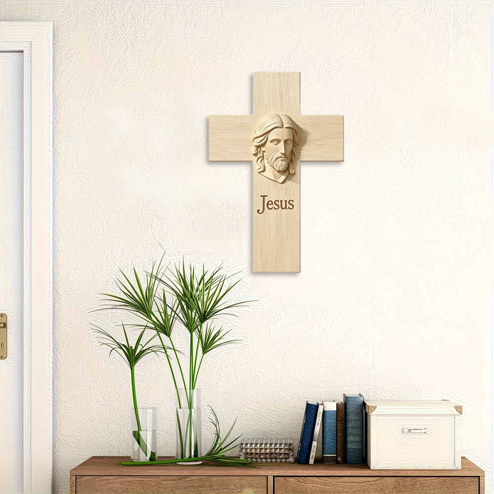 Christianartworkshop Wanddekoration aus Naturholz: Kreuz mit Jesus-Motiv – Eine Erinnerung an Glauben und Liebe - image 3