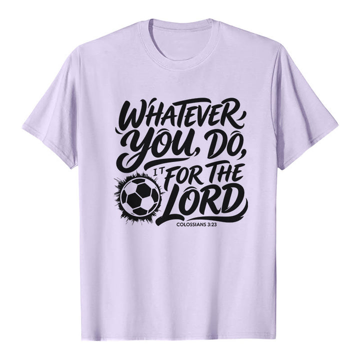 Christianartworkshop Was immer du tust, tu es für den Herrn – Premium-T-Shirt mit Fußballvers - Lila - 2XL - image 2