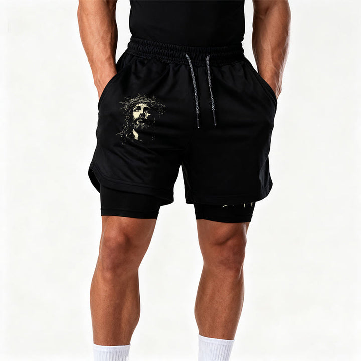 Christianartworkshop Jesus & Dornenkrone Kreuz Performance Layered Shorts - image 12