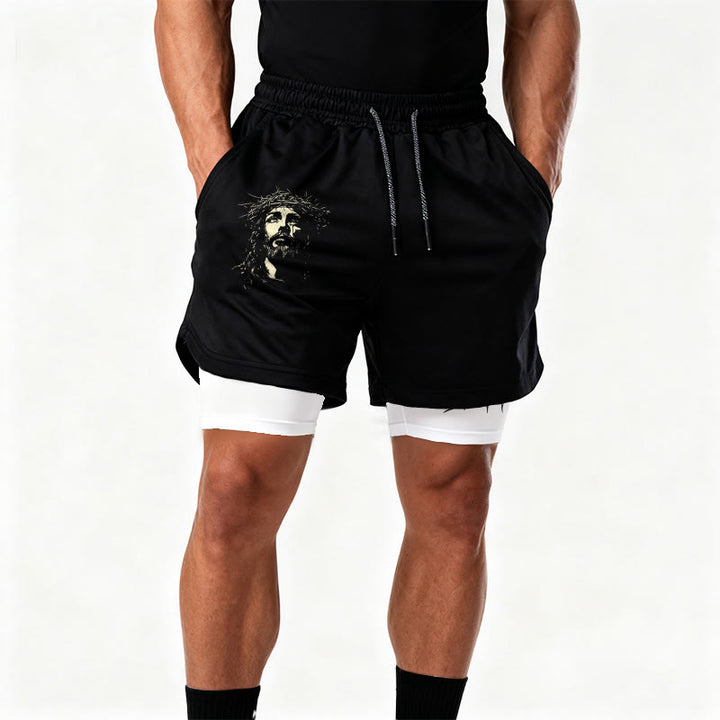 Christianartworkshop Jesus & Dornenkrone Kreuz Performance Layered Shorts - image 3